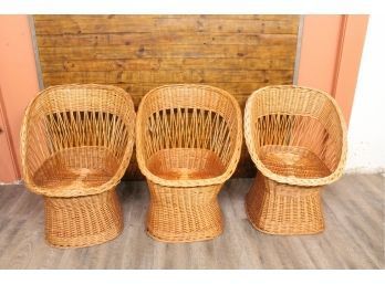 3 Matching Wicker Chairs 13' To Seat, 28' Back