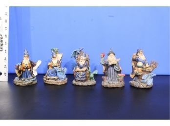 5 Wizard Figurines From Mystic And Magic Collection See Pictures For Condition