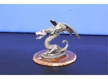 Flying Pewter Dragon On Geode Figurine See Pictures For Condition