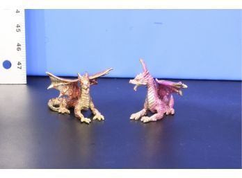 Iridescent Pewter 2 Dragon Figurines See Pictures For Condition