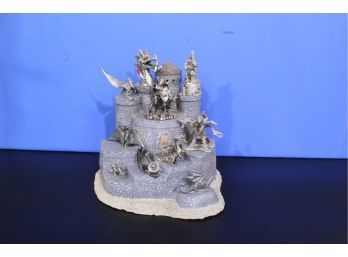 Castle With 10 Pewter Dragon Figurines 12' X 10' See Pictures For Condition
