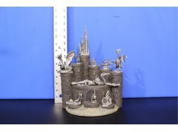 Castle With 10 Pewter Figurines See Pictures For Condition