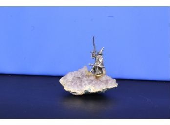 Pewter Sorcerer On Amethyst Figurine  See Pictures For Condition