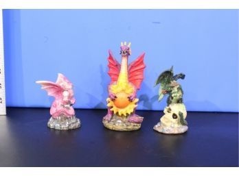 3 Resin Dragon Figurines See Pictures For Condition