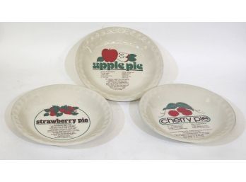 3 Recipe Pie Plates 10 1/4' Apple Strawberry, Cherry