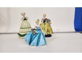 3 Lady Figurines One Is Musical