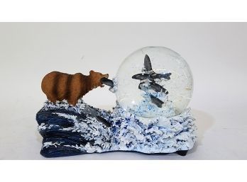 Bear Eating Salmon Battery Operated Snow Globe