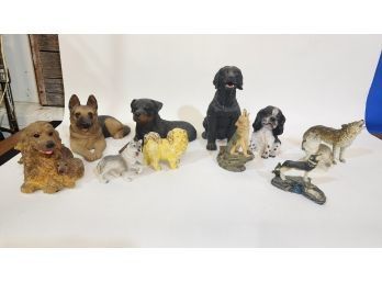 11 Dog Figurines Mixed Media One Is A Music Box