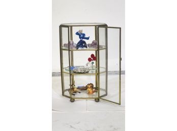 Glass And Brass Display Case With Tiny Trinkets