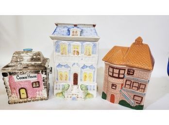 3 Canister Cookie Jars House Shapes
