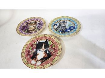 3 Cat Plates From The Meow Collection 8 1/4' Diameter