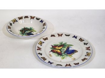 Buttlerfly Plate And Matching Bowl