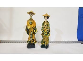 Chinese Couple Figurines 2 Pieces Ceramic Hand Painted In Italy