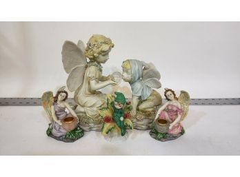 1 Large And 3 Small Fairy Figurines Statues