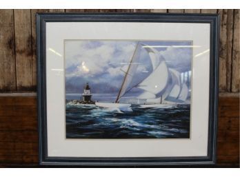 Jacquline Penney Print Boats And Light House 33.5' X 40' See Pictures For Details