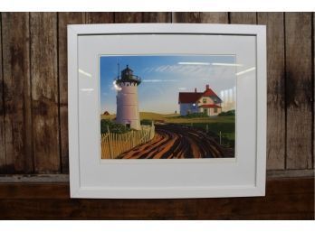 Lithograph Light House Signed Oren Sherman 22' X 25' See Pictures For Details