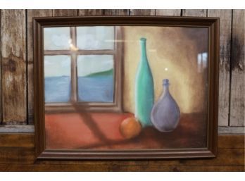 Pastel Still Life Bottles & Fruit Through Window 20 1/2' X 26 1/4' Double Signed See Pictures For More Details