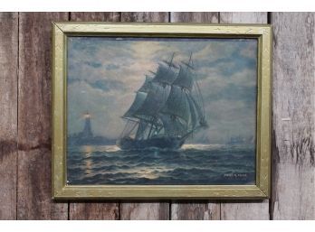 James G Tyler Clipper Ship  'The Guiding Light' Antique Print On Heavy Paper See Pictures For Details