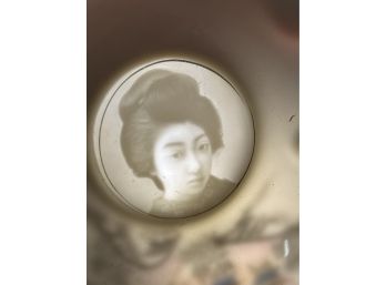 Japanese Lithophane Geisha Girl Tea Set: Pot, 5 Tea Cups And Matching Saucers, 5 Dessert Plates