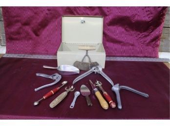 Mixed Vintage Kitchen Lot Utensils With Metal Box See Pictures For Details