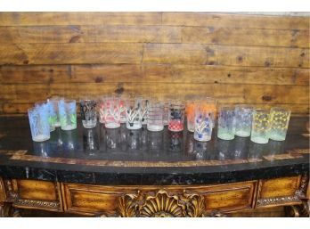 Mid Century Enamel Painted Juice Glass, Tumbler, 20 Pieces See Pictures For Details