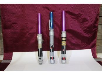 3 Star Wars Light Sabers Toys: 2 Purple And 1 Blue