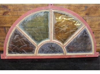 Cast Iron Arched Stained Glass Heavy Frame Window  26.5' Wide 14' High See Pictures For Details