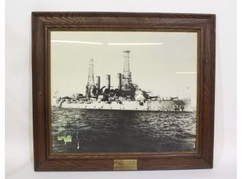 Rare Photograph With Original Frame And Plaque, Rhode Island B17 Second Ship Of Fleet Named For Rhode Island
