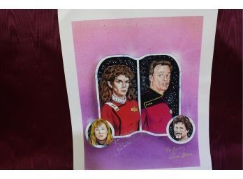 Authentic Signatures In Ink Star Trek Next Generation Print On Paper Starr Sketch Dated 6/92 Syracuse NY