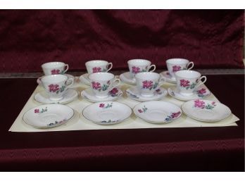 Rose Design 8 Tea Cups 12 Saucers, See Pictures For Details
