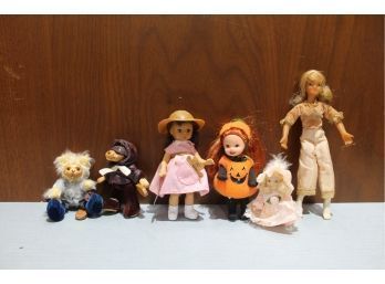 6 Mixed Doll And Bear Lot Robert Raikes, Madam Alexnder, Mattel, Ganz, Rubber Doll