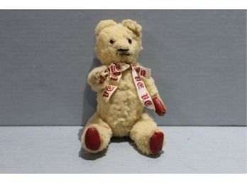 Antique Twy Ford, Mohair Bear, Jointed, Glass Eyes, Sewn Mouth, Leather Pads, Ribbon England, In Great Shape