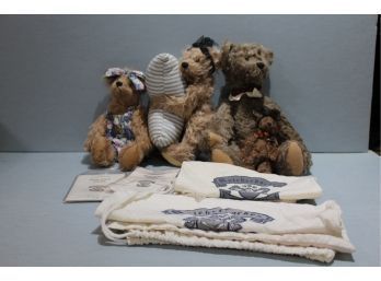 4 Knickerbocker Bear Lot, All Mohair, Slumber & Chester With Bags And Care Guide, Jeweliette, Jeannie