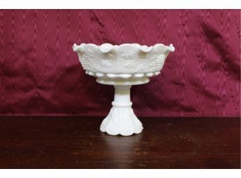 Milk Glass Large Truffle Dish Pedestal Style Paneled Grapes 8-1/4' Tall 9 ' Across Immaculate Condition