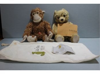 The Teddy Bear Museum 2 Pieces, Teddy & Monkey Reading The News Paper And Keep Clean Bag.