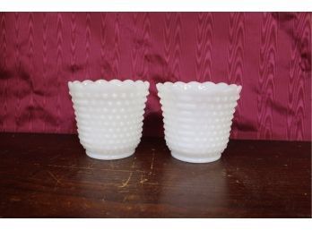 MCM Hobnail Pair Of Planters Fire King, 4.5' Tall