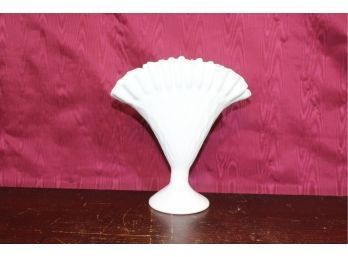 Milk Glass Vase Unusual Pattern 8' Tall Fan Shaped Crimped Edge