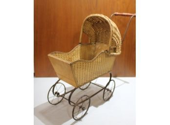 Vintage Doll Carriage Wicker And Wood