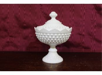 Milk Glass, Truffle Dish With Cover Excellent Condition Hobnail 8-34' Tall 6.5' Across