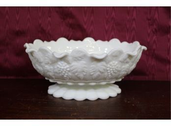 Milk Glass Multi Purpose Large Dish, Fancy Ruffled Dish, Footed, Serving, Candy, Etc. 4-3/4' Tall 11.5' Across