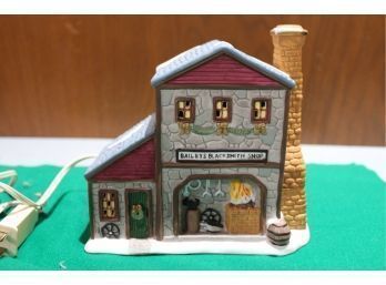 Christmas Village Buildings - Blacksmith Shop With Smoking Chimney