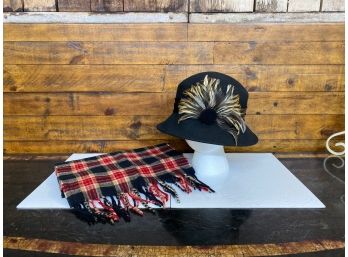 Felt Womens Fedora With Feather Detail And Scarf