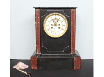 Belgium Paris Mantle Clock Slate & Marble Escapement Works Perfectly Has Key, 12' X 6' X 15' Missing Weight