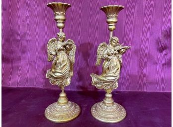 Pair Of Vintage Gilt Candle Holders 11'