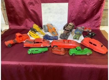 Box Lot Of Vintage Toys IE Trucks, Tractors, Cars, Bus