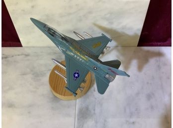 Metal Fighter Plane 6 Inches Long On Wooden Stand