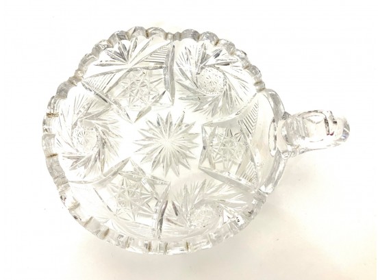 Cut Crystal Glass Nappy Candy Dish With Handle Pinwheels And Hob Star 7' X 1.5'
