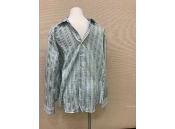 Men's Bugatchi UOMO Shirt Size Large No Rips Stains Or Discoloration