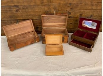 4 Wooden Boxes 1 Is Jewelry Box 11x 5, 10.5 X 6, 6 X4, 8.5 X 5