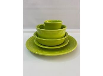 Fiestaware 5 Piece Set Color Lemongrass Gusto Bowl, Medium Bowl, Dinner Plate, Coffee Mug & Salad Plate